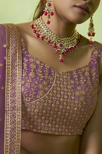 LAVENDER SEQUINS EMBROIDERED GEORGETTE DESIGNER BRIDAL WEDDING & PARTY WEAR FESTIVAL SEMI STITCHED LEHENGA