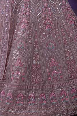 TAUPE SEQUINS & THREAD EMBROIDERED SOFT NET DESIGNER BRIDAL WEDDING & PARTY WEAR FESTIVAL SEMI STITCHED LEHENGA 6