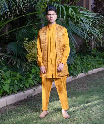 Mustard printed sunheri  kurta sets 1