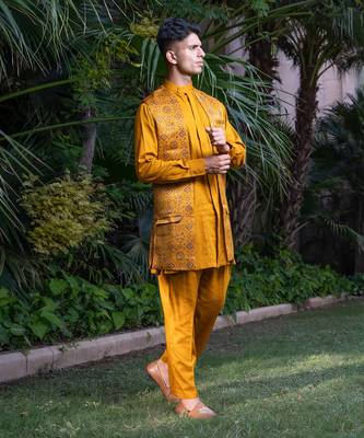 Mustard printed sunheri  kurta sets 2