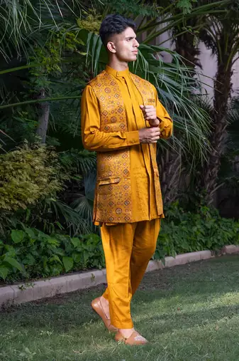 Mustard printed sunheri  kurta sets