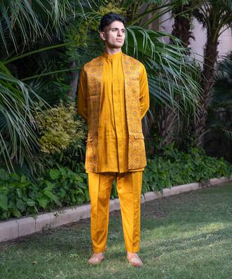 Mustard printed sunheri  kurta sets 3