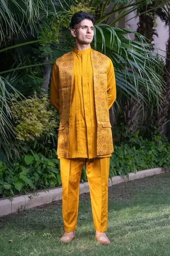 Mustard printed sunheri  kurta sets
