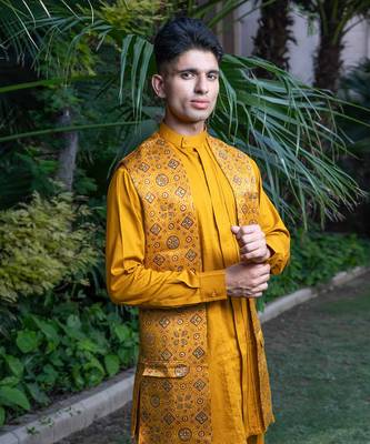 Mustard printed sunheri  kurta sets 4