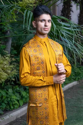 Mustard printed sunheri  kurta sets