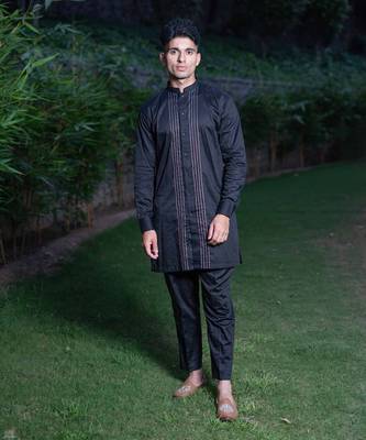 Black solid surmayi kurta pants set  kurta sets 1
