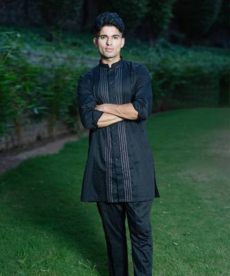 Black solid surmayi kurta pants set  kurta sets 2