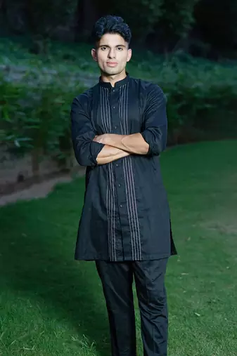 Black solid surmayi kurta pants set  kurta sets
