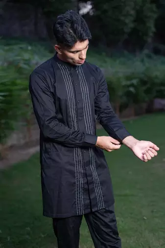 Black solid surmayi kurta pants set  kurta sets