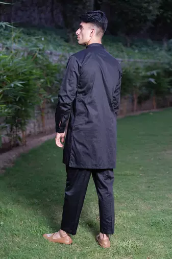 Black solid surmayi kurta pants set  kurta sets