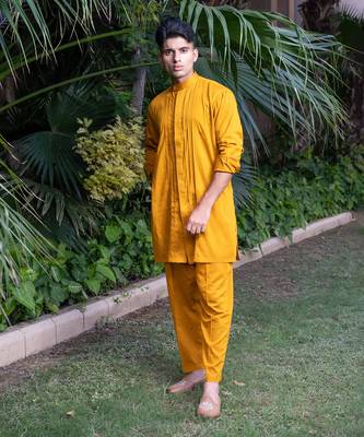 Mustard solid sunheri kurta pants set  kurta sets 1