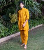Mustard solid sunheri kurta pants set  kurta sets