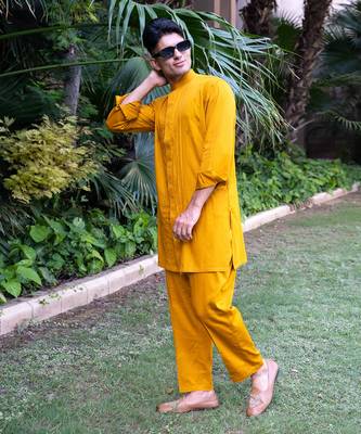 Mustard solid sunheri kurta pants set  kurta sets 2