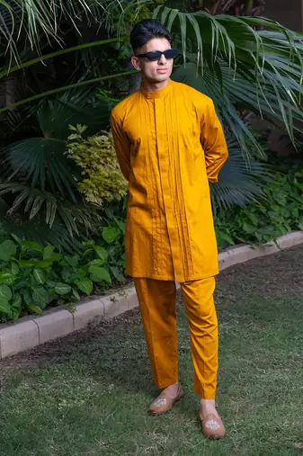 Mustard solid sunheri kurta pants set  kurta sets