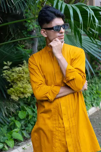 Mustard solid sunheri kurta pants set  kurta sets