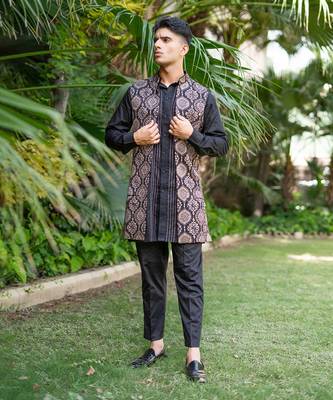 Black printed surmayi jacket  nehru jackets 1