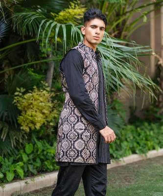 Black printed surmayi jacket  nehru jackets 2