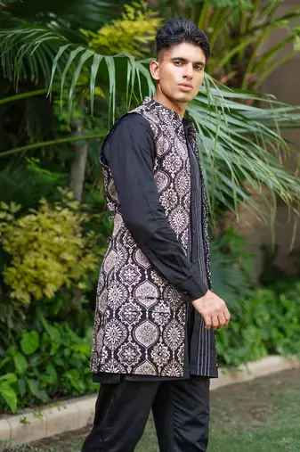 Black printed surmayi jacket  nehru jackets