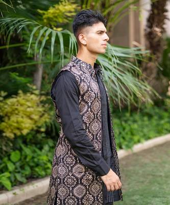 Black printed surmayi jacket  nehru jackets 3