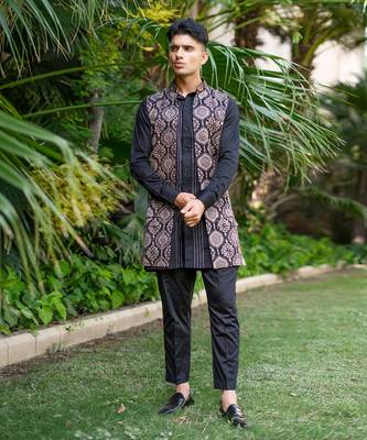 Black printed surmayi jacket  nehru jackets 4