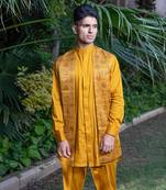 Mustard printed sunheri nehru jackets