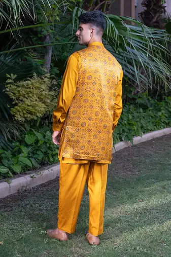 Mustard printed sunheri nehru jackets