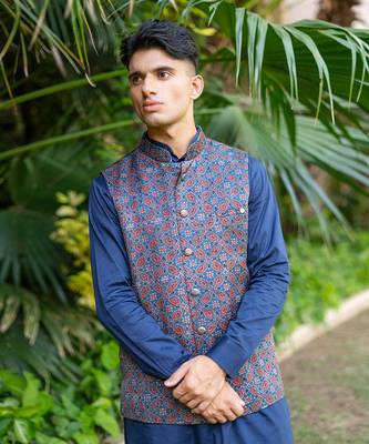 Navy blue printed neelam nehru jackets 1