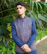 Navy blue printed neelam nehru jackets