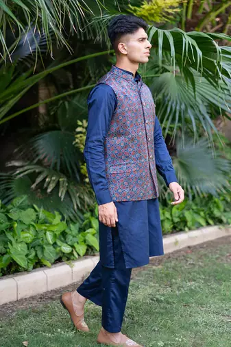 Navy blue printed neelam nehru jackets