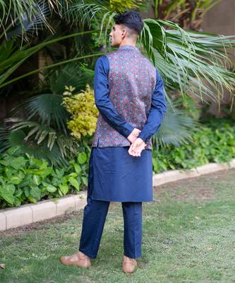 Navy blue printed neelam nehru jackets 3