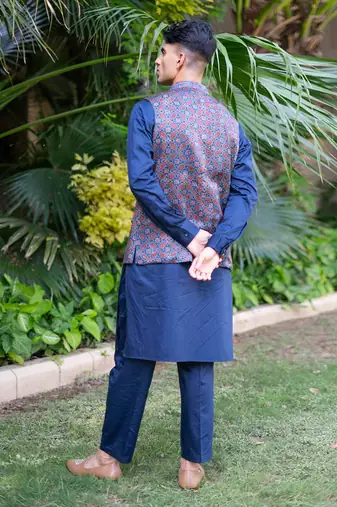 Navy blue printed neelam nehru jackets