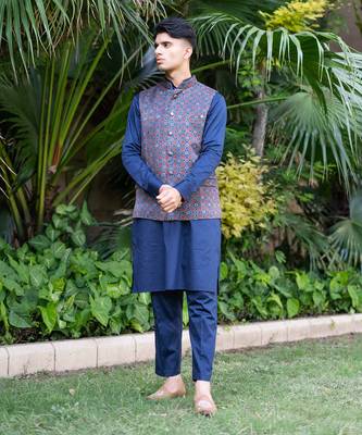 Navy blue printed neelam nehru jackets 4
