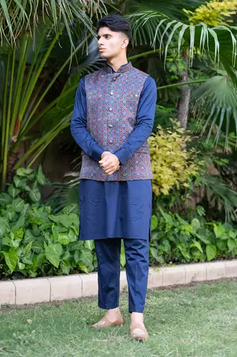Navy blue printed neelam nehru jackets
