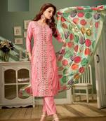 Peach heavy embroidery full stitched silk suits