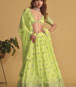 NEON SEQUINS & ZARI EMBROIDERED GEORGETTE DESIGNER BRIDAL WEDDING & PARTY WEAR FESTIVAL SEMI STITCHED LEHENGA