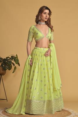 NEON SEQUINS & ZARI EMBROIDERED GEORGETTE DESIGNER BRIDAL WEDDING & PARTY WEAR FESTIVAL SEMI STITCHED LEHENGA 5
