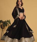 BLACK SEQUINS & ZARI EMBROIDERED GEORGETTE DESIGNER BRIDAL WEDDING & PARTY WEAR FESTIVAL SEMI STITCHED LEHENGA