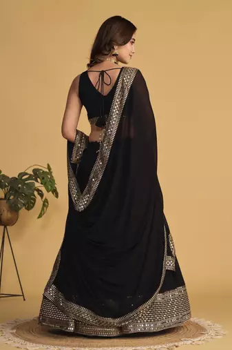 BLACK SEQUINS & ZARI EMBROIDERED GEORGETTE DESIGNER BRIDAL WEDDING & PARTY WEAR FESTIVAL SEMI STITCHED LEHENGA