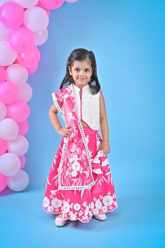 pink embroidery lehnga white choli