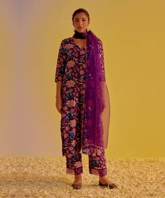 Purple chanderi kurta sets 1