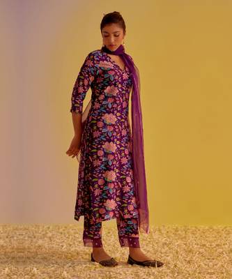 Purple chanderi kurta sets 2
