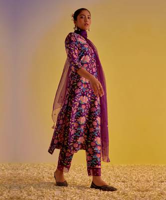 Purple chanderi kurta sets 3