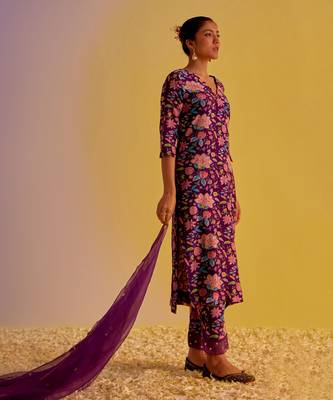 Purple chanderi kurta sets 4