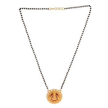 Black beads mangalsutra with Laxmi pendant and earrings set one gram gold 4