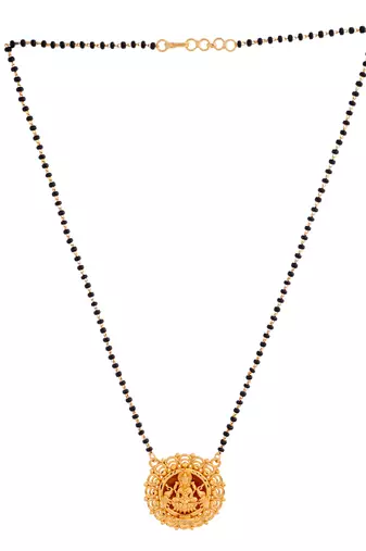 Black beads mangalsutra with Laxmi pendant and earrings set one gram gold