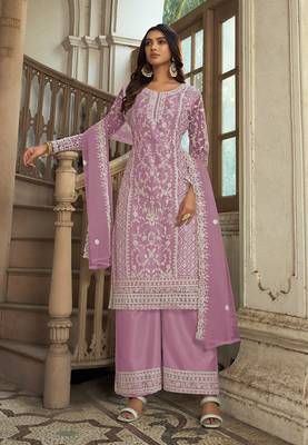 Lilac Soft Net Embroidered Salwar Kameez 1