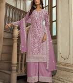 Lilac Soft Net Embroidered Salwar Kameez