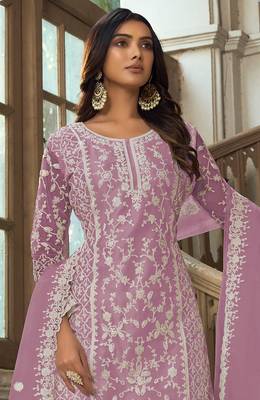 Lilac Soft Net Embroidered Salwar Kameez 2