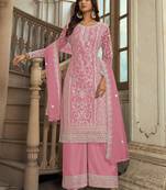 Rose Pink Soft Net Embroidered Salwar Kameez