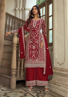 Maroon Soft Net Embroidered Salwar Kameez 1